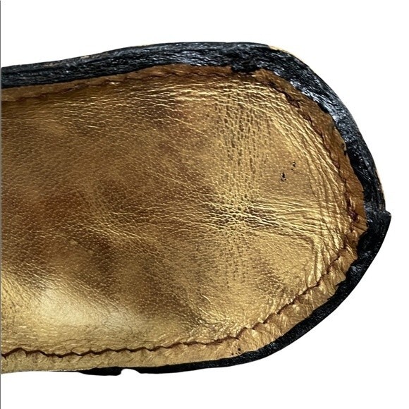 Hand Painted Leather Purse/Bag/Tote with Wooden Handles. Gold w/ Cross and Rose - Picture 5 of 10